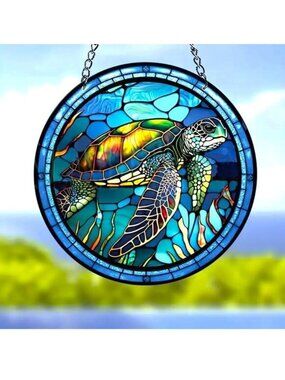 Sea Turtle Suncatcher Beach Ocean Tropical Colorful Reef Window Art Wildlife New